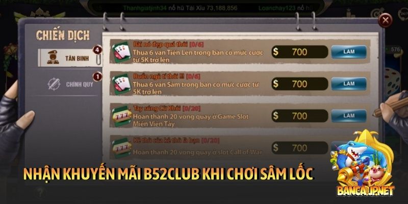 Nhận khuyến mãi B52Club khi chơi Sâm Lốc